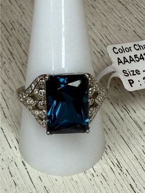 Silver-Tone Blue Emerald-Cut Cocktail Ring - Women Jewelry